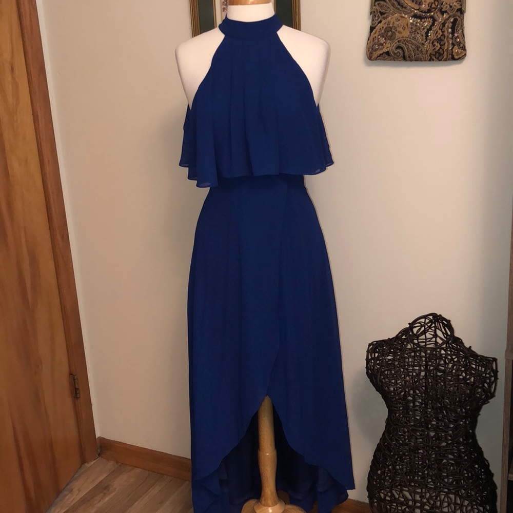 🎁Blue high-low with collar neck and a back zipper